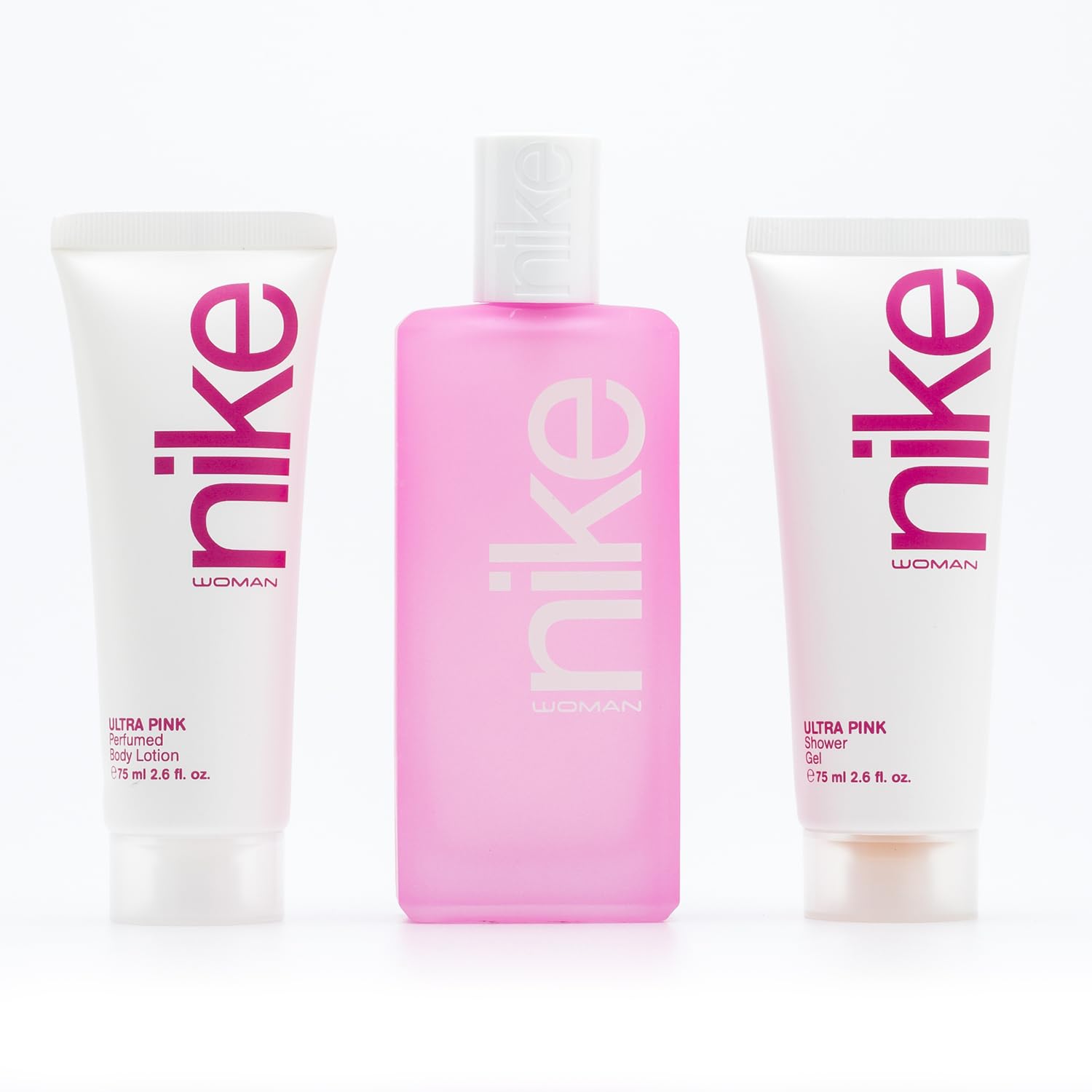 NIKE - Ultra Pink, Estuche de Regalo Mujer, Colonia 100ml + Crema de Cuerpo 75ml + Gel de Baño 75ml, Eau de Toilette Natural y Femenina, Aroma Oriental Gourmand, Fragancia Fresca, Rebelde y Duradera