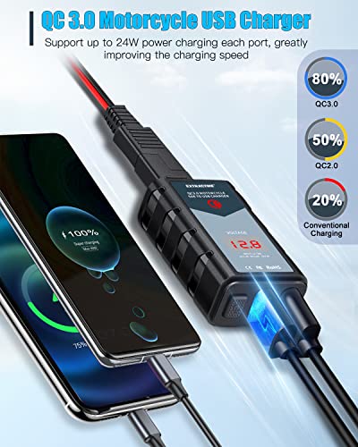 Image of EXTRACTME 6.8A Motorcycle USB Charger, Quick Charge 3.0 Dual USB Motorcycle Phone Charger with Voltmeter & ON /Off Switch, Waterproof Motorcycle Accessories SAE to USB Adapter