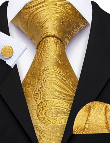 Image of Barry.Wang Men Ties Paisley Woven Silk Necktie Set with Pocket Suqare Cufflinks Formal