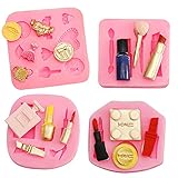 4Pcs Makeup Tool Design Lipstick Perfume Silicone Molds Set for DIY Fondant Candy Making Chocolate Mold Lollipop Desserts Ice Cube Gum Clay Soap Biscuit Plaster Resin Cupcake Topper Cake Decor Moulds
