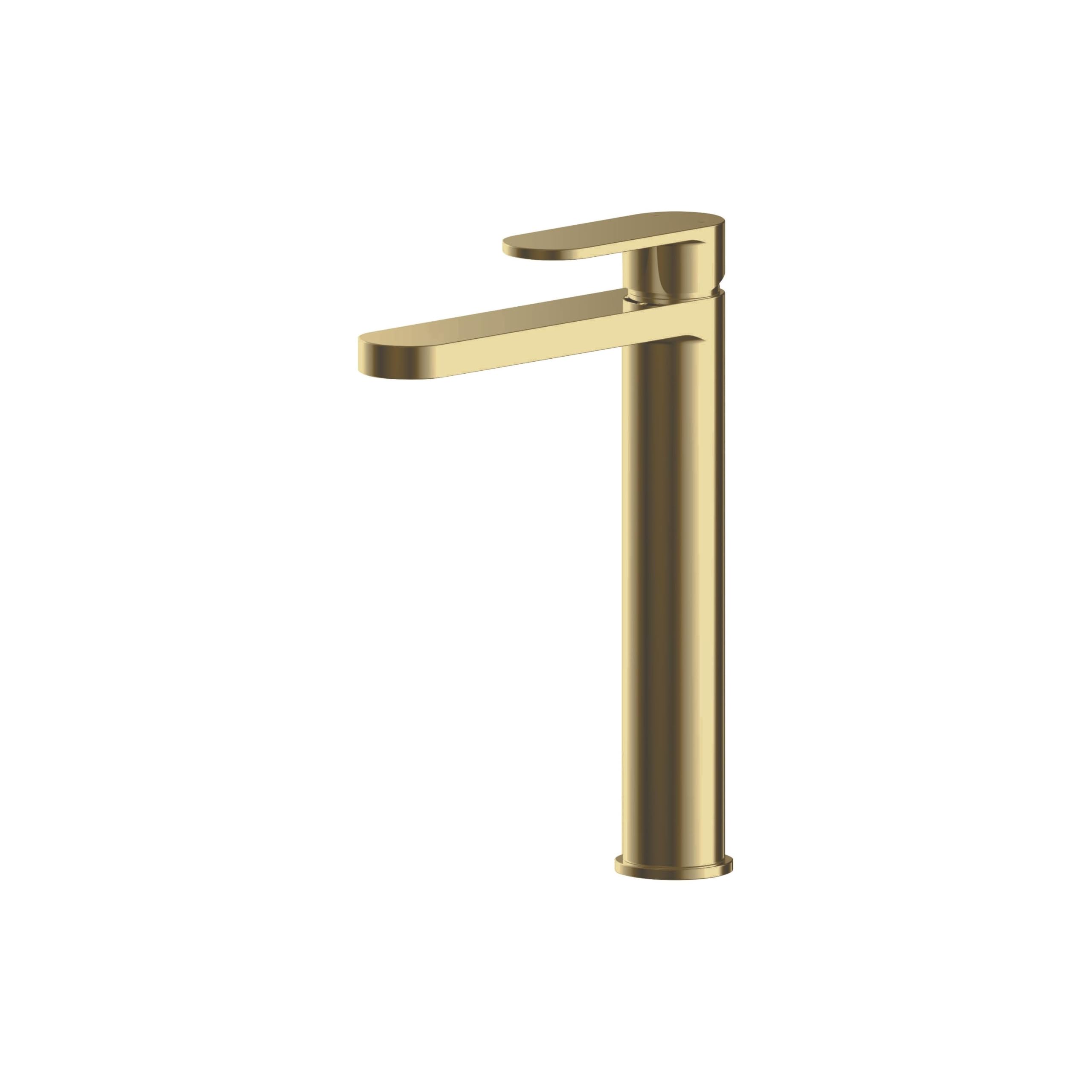 Balterley Tall Basin Mixer Tap, Mono Bathroom Taps, High Rise Monobloc Basin Sink Mixer Tap with Lever Handle, Round Body, Flat Round Spout Sink Taps for Cloakroom - 52 x 187 x 290mm (Brushed Brass)