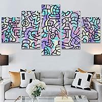 SIGNWIN 5 Panel Canvas Wall Art Modern Art Abstract Closeup Geometric Lights Mixed Media Modern Multicolor for Home Decorations Ready to Hang - 60