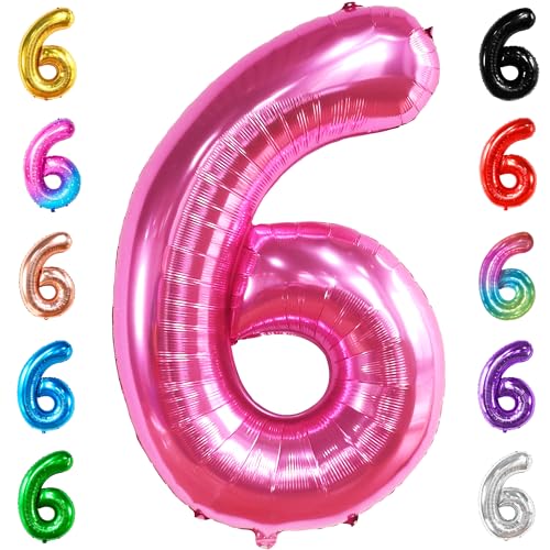 KatchOn, Giant Hot Pink Number 6 Balloon - 40 Inch | 6th Birthday Balloons for 6th Birthday Decorations | 6 Balloons for Birthday | Number Balloons for Happy Anniversary Decorations