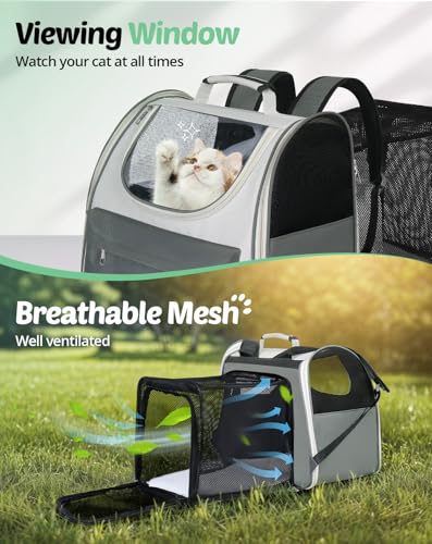Petcozife Erweiterbar Katzenrucksack Hunderucksack, Katzentasche Faltbare, Haustier Rucksack für Große Katzen & Kleine Hunde bis 8 kg, Cat Backpack für Transport/Reisen/Camping