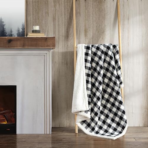 Image of Eddie Bauer - Blanket, Super Soft Reversible Sherpa & Brushed Fleece Bedding, Throw Blankets for Couch, Ideal for Lounging (Cabin Plaid Black)