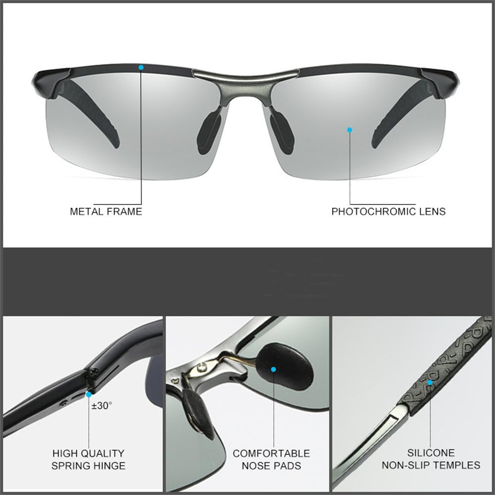 Gafas de sol fotocromáticas de aluminio para deportes al aire libre sin montura para hombre, polarizadas, anti-UV, para conducir, pesca, ciclismo