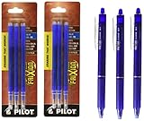 Pilot FriXion Clicker Retractable Gel Ink Pens, Eraseable, Fine Point 0.7mm, Blue Ink, Pack of 3 with Bundle 2 Packs of Refills