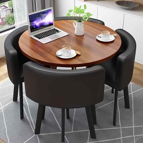 SWHSWQ Table Ronde de Conférence avec 4 Chaises, Ensemble 5 Pièces pour Salon, Salle à Manger ou Patio, Dossier en PU