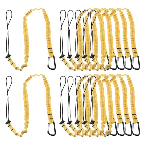 Image of MECCANIXITY Retractable Tool Lanyard 3.6ft with Single Aluminum Buckle and Adjustable Loop End, Maximum Weight Limit 10KG / 22lb, Safety Fall Protection Tools Leash, Yellow 12 Pack