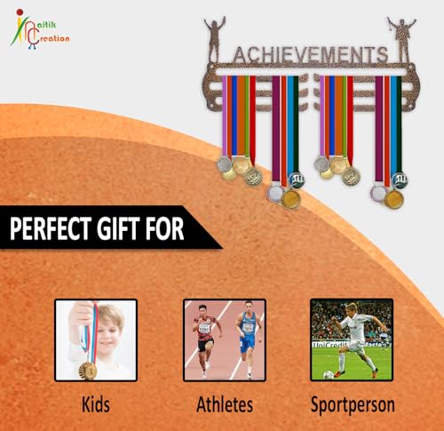Image of NAITIK CREATION Achievements Medal Hanger for Wall - Metal Wall Display - Holds Up to 65 Medals - Sports Medal Holder - Premium Antique Golden - Perfect for Kids and Athletes