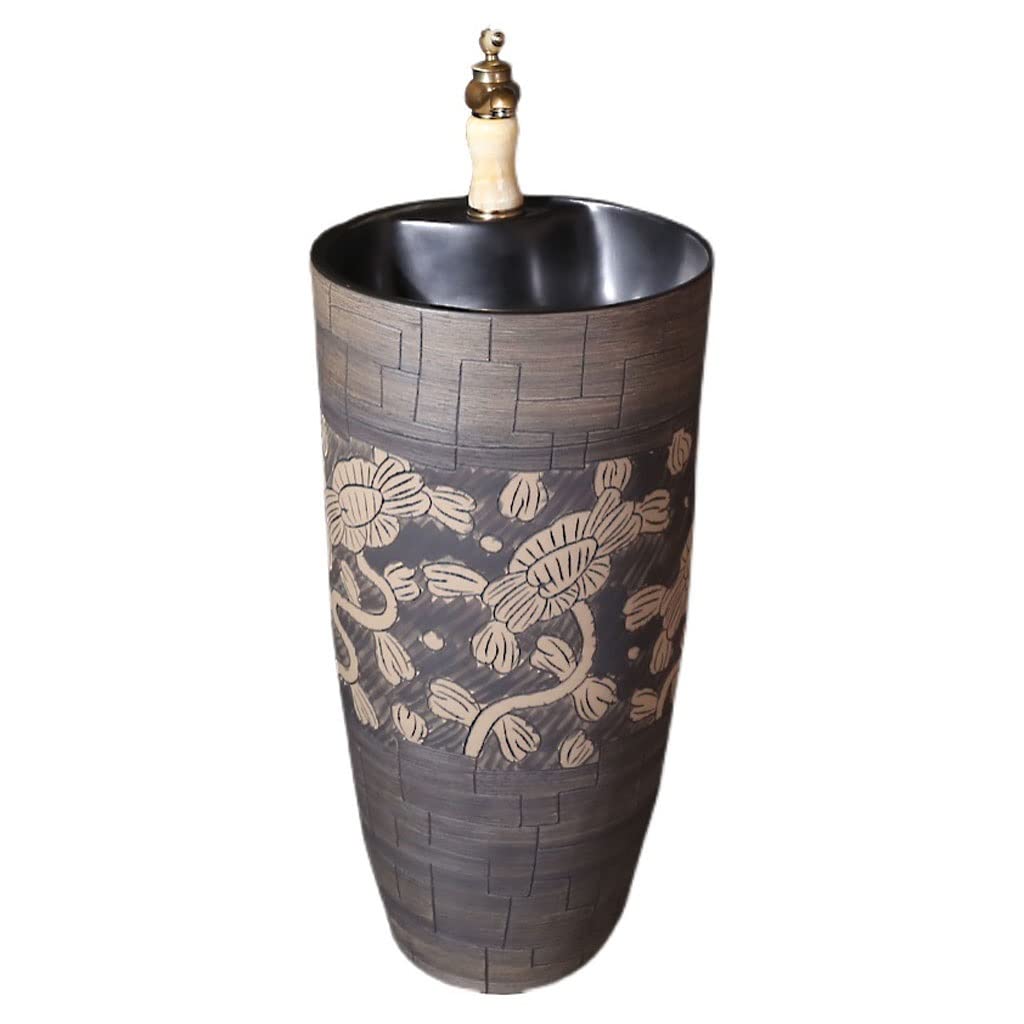 Rkvxcjhdr A Pedestal Sink Pedestal Bathroom Sink Ceramic Floor Washbasin Bathroom One-Piece Pedestal Combo Sink With Faucet Bathroom Sinks