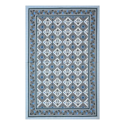 Image of 100% Cotton Single Bedsheet with 1 Pillow Cover | 240 TC Pure Cotton Flat Bed Sheet | Traditional Jaipuri Printed Bedding Set | Soft & Breathable | 60 x 90 Inch (Rangmahal Single 54)