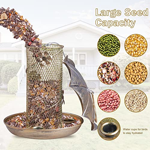 Yebicola Metal Bird Feeders For Outdoors Hanging, Heavy Duty Chew-Proof Wild Bird Feeder With Water Ports & Hook, Large Capacity Bird Feeders For Black Oil Sunflower Seed, Yard Garden Decoration #TOP3