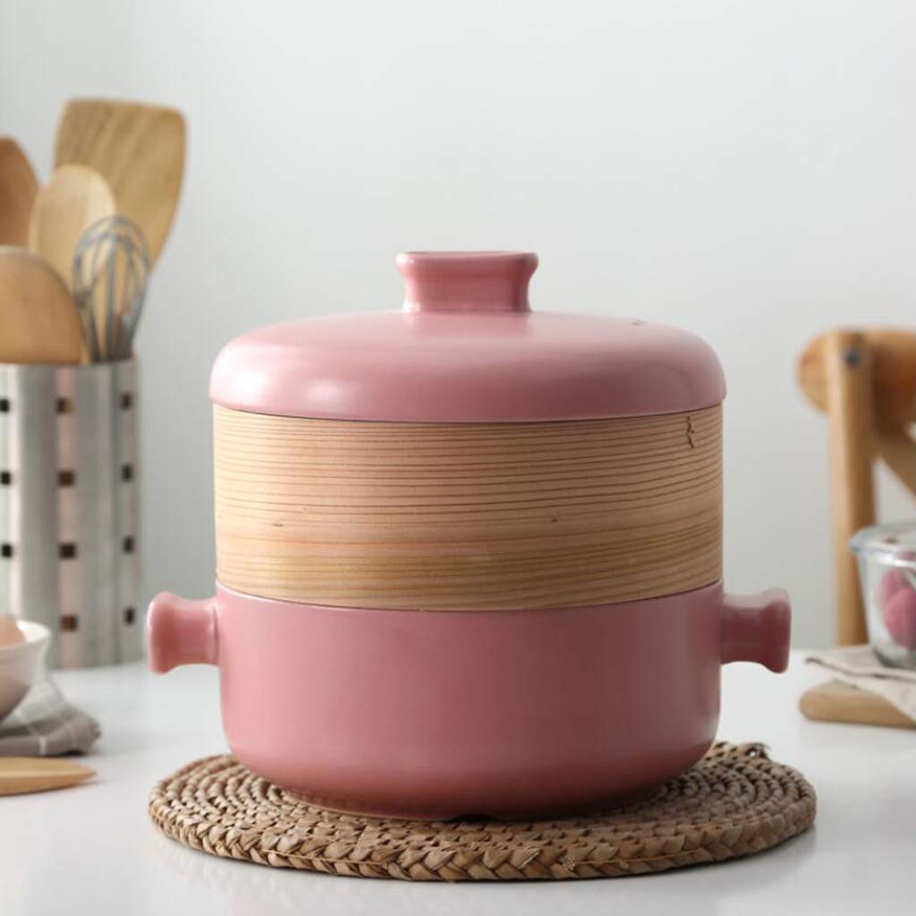 Zestaw do gotowania na parze z pokrywką, garnki do gotowania na parze, garnek do zupy, zawiera gliniany garnek ceramiczny i parowar bambusowy, wielofunkcyjny garnek z płytą kuchenn