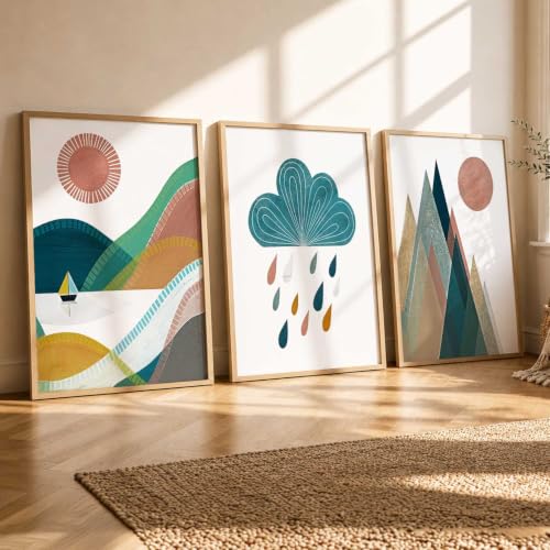 Image of kotart Boho Art Home Decoration Paintings With Frame For Living Room Bed Room Hotel Wall Decor Digital Reprint Set of 3 (19X25 inch)