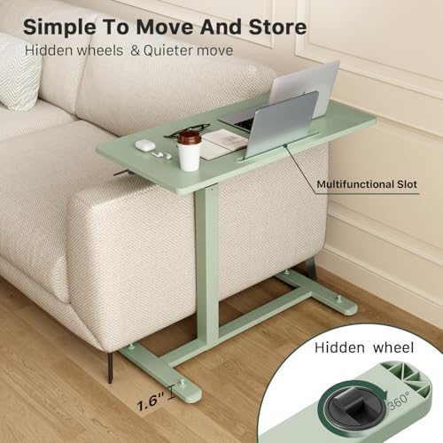 Image of Gibbon Mounts Mobile Standing Desk, Pneumatic Adjustable Rolling Desk(31.5 Inches), Portable Laptop Desk with 4 Lockable Wheels, Overbed Bedside Table Laptop Table for Couch, Home, Office, Green