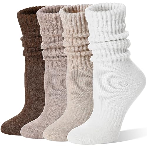 EBMORE Merino Wool Slouch Boot Socks Thermal Warm Winter Thick Scrunch Cozy Crew Socks for Women 4 Pairs