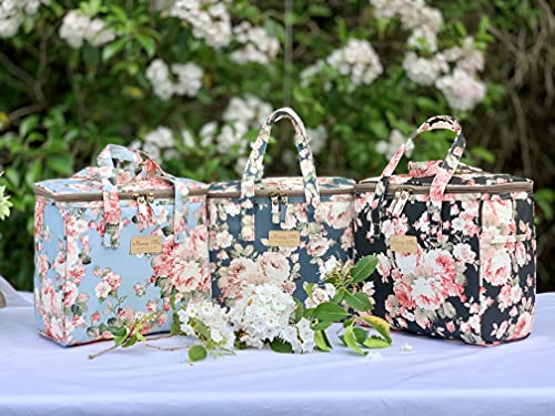 Kwang Min Floral Insulated Lunch Bag For Women,Reusable Lunch Box,Large Cooler For Office,Picnic Outdoors,Premium Waterproof Fabric,Ideal Gift For Adults (Peony Navy) #TOP6