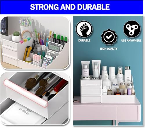Image of COOFANDY Makeup Organizer, Skin Care Organizers and Storage Box with Drawers for Vanity, Bathroom Countertop Holder for Lipstick Skincare Perfume Brush, Dresser Desk Top Cosmetics Display Case (White)