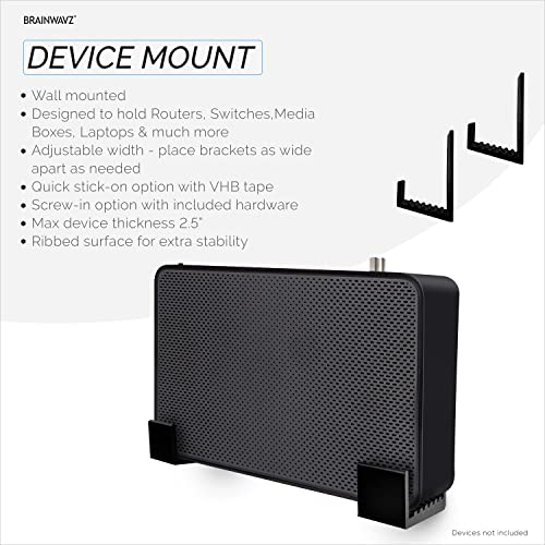 Brainwavz 2.5" Cable Box Wall Mount Hanger Holder, Adhesive & Screw-In, For Routers, Laptops, Modem, Mesh Wifi, Apple Tv, Network Switch & More, For Devices Upto 2.5" / 63Mm Wide, (Black) #TOP1