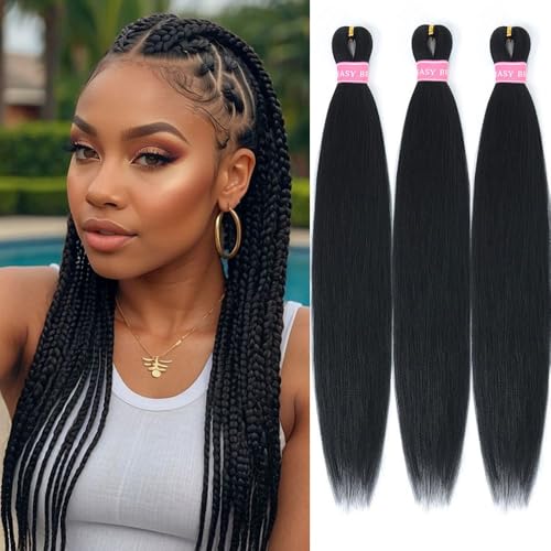 MEZIRU 3Pcs/Packs Braiding Hair Pre Stretched 20 Inch Yaki Straight Braiding Hair Extensions For Braids Synthetic Hot Water Setting Twist Braid Hair For Women(20