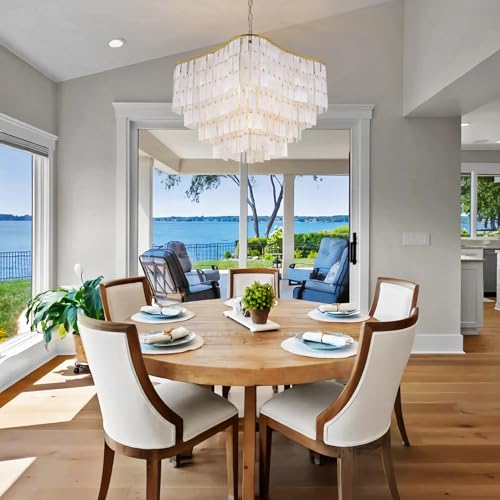 TOCHIC Modern Capiz Chandelier Lighting, 7 Lights Natural Shell Ceiling Light Fixtures Gold Seashell Coastal Style Chandelier Pendant Light Fixture for Dining Room Living Room Hallway Foyer, Entryway - Image 2