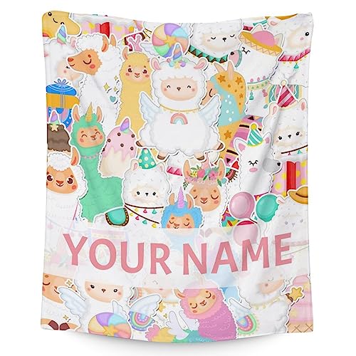 Blanket for Girl Boy - 50x60 Inches Cute Llama Throw Gifts - Personalized Colorful Soft Fuzzy Blankets for Bed, Couch & Living Room