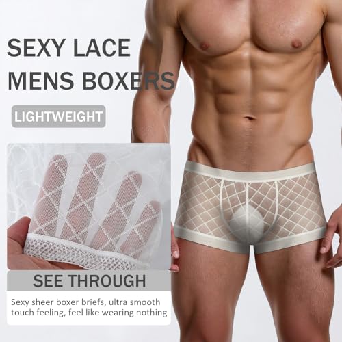 YINYOUYU Mens See Through Boxers Sexy Mesh Lace Trunk Underwear Seamless Thin Bulge Pouch Boxer Briefs2