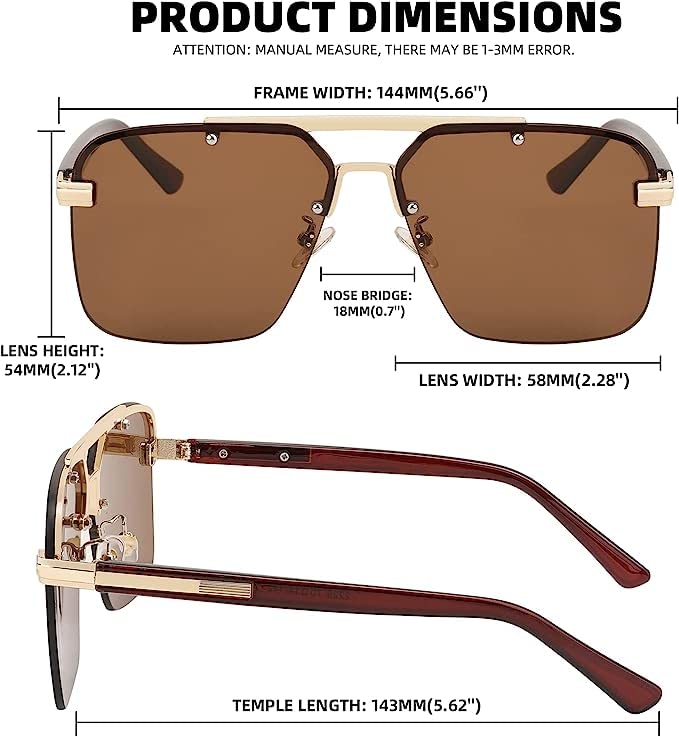 FEISEDY Men Women Trendy Square Pilot Double Bridge Sunglasses Retro Oversized Rimless Gradient Lens Shades B23253