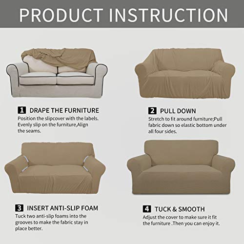 Image of Easy-Going Stretch Oversized Sofa Slipcover 1-Piece Sofa Cover Furniture Protector Couch Soft with Elastic Bottom for Kids, Polyester Spandex Jacquard Fabric Small Checks Tan