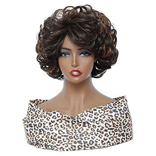TanRain Wig female Intellectual short hair with curly hair Synthetic wigs Natural Wavy Wigs for Black Women Bangs Wigs Hair Wig Extensions wigs for black women (Black mix Brown)