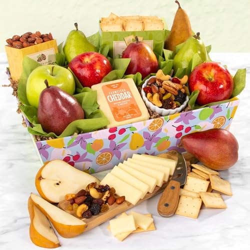 Image of A Gift Inside Easter Classic Fresh Fruit Basket with Crackers, Cheese and Nuts