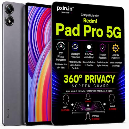 Image of Pxin 360 Pro Privacy Screen guard compatible with Redmi Pad Pro 5G | Anti Glare | Anti UV | Anti Blue | Anti Reflection | Privacy Filter | Unbreakable Build