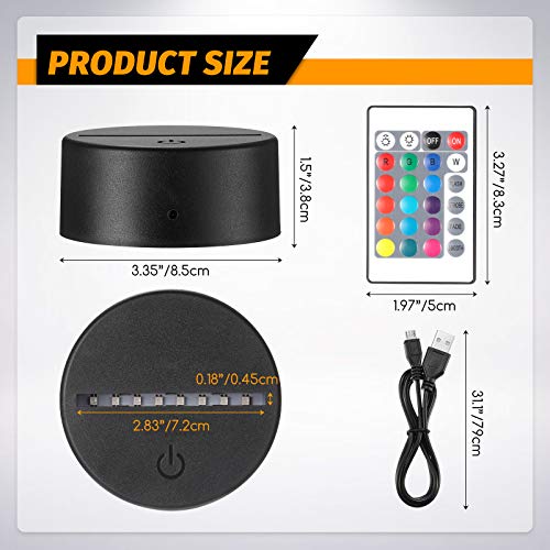 Honoson 8 Pieces 3D Night LED Light Lamp Base LED Lights Display Base Lighted Base Stand 16 Colors with Remote Control and USB Cable Christmas Light Lamp Base for Acrylic for Restaurant Room Shop - Image 3