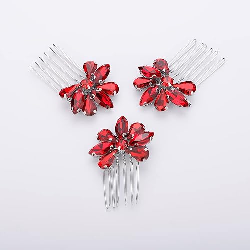 Miniatura 10 de Teyglen Juego de peines simples de cristal para novia, boda, peineta hecha a mano, rojo, azul, negro, cristalino, peinetas laterales para el cabello