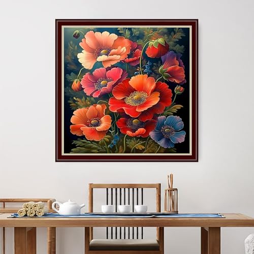 Image of Dimensean Stamped Cross Stitch Kits Full Range of Embroidery Patterns Starter Kits for Beginners Adult DIY Cross Stitches Needlepoint Kits 11CT- Colorful Flowers 18x18 inch