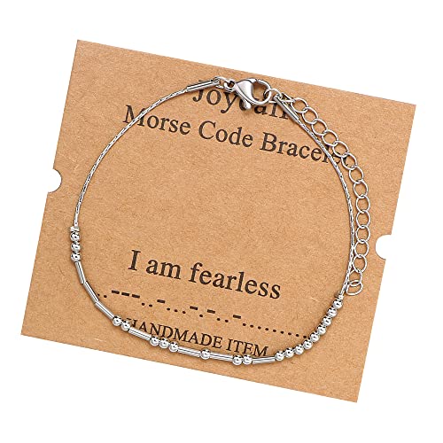 Image of JoycuFF Inspirational Morse Code Bracelets for Women Silver Beads Jewelry Encouragement Mantra Gifts for Her