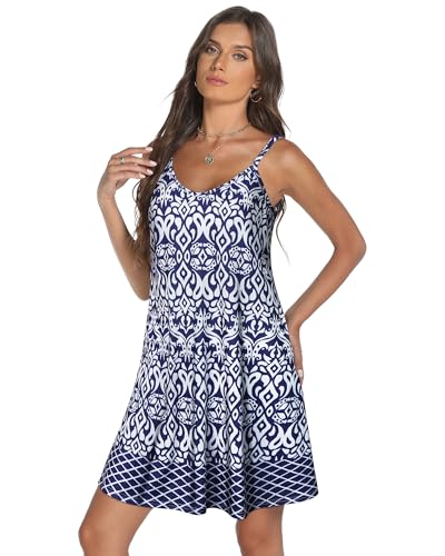 Image of elescat Womens Summer Dresses Spaghetti Strap V Neck Casual Sleeveless Sundress Beach Cover Ups with Pockets 2026