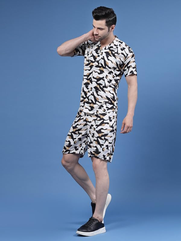 Image of RIGO Printed Co-Ord Set for Men's | Casual Shirt & Shorts Night Suit Set | Lounge-wear Nightdress Pajama Set for Men's | Night Wear, Beach Wear, Vacation Wear Outfit