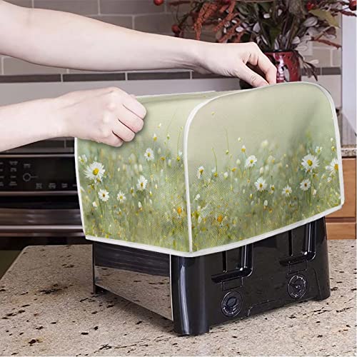 Image of 4 Slice Toaster Dust Cover Bread Toaster Oven Dustproof Cover Kitchen Bakeware Protector Dustproof Fingerprint Protection Gift for Mom Wife Friends, Daisy Flower Green