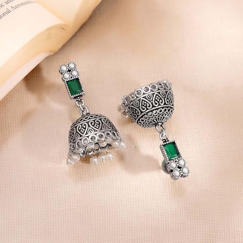 Image of Rubans Jhumka Earrings Oxidised Trendy Jewellery Gift for Women & Girls