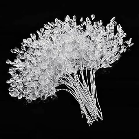 50pcs Water Drop Artificial Acrylic Flower Picks Crystal Diamante Flower Branches For Party Wedding Floral Decoration - White, 15cm Cover