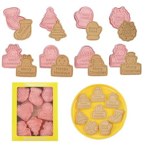 Weihnachts-Ausstechformen-Set mit Kolben, Stempel, 3D-Schneemann, Keksformen, Kuchen, Backen, Fondant, Weihnachten, Party, DIY, Keksdekoration, 8-teilig (L8)