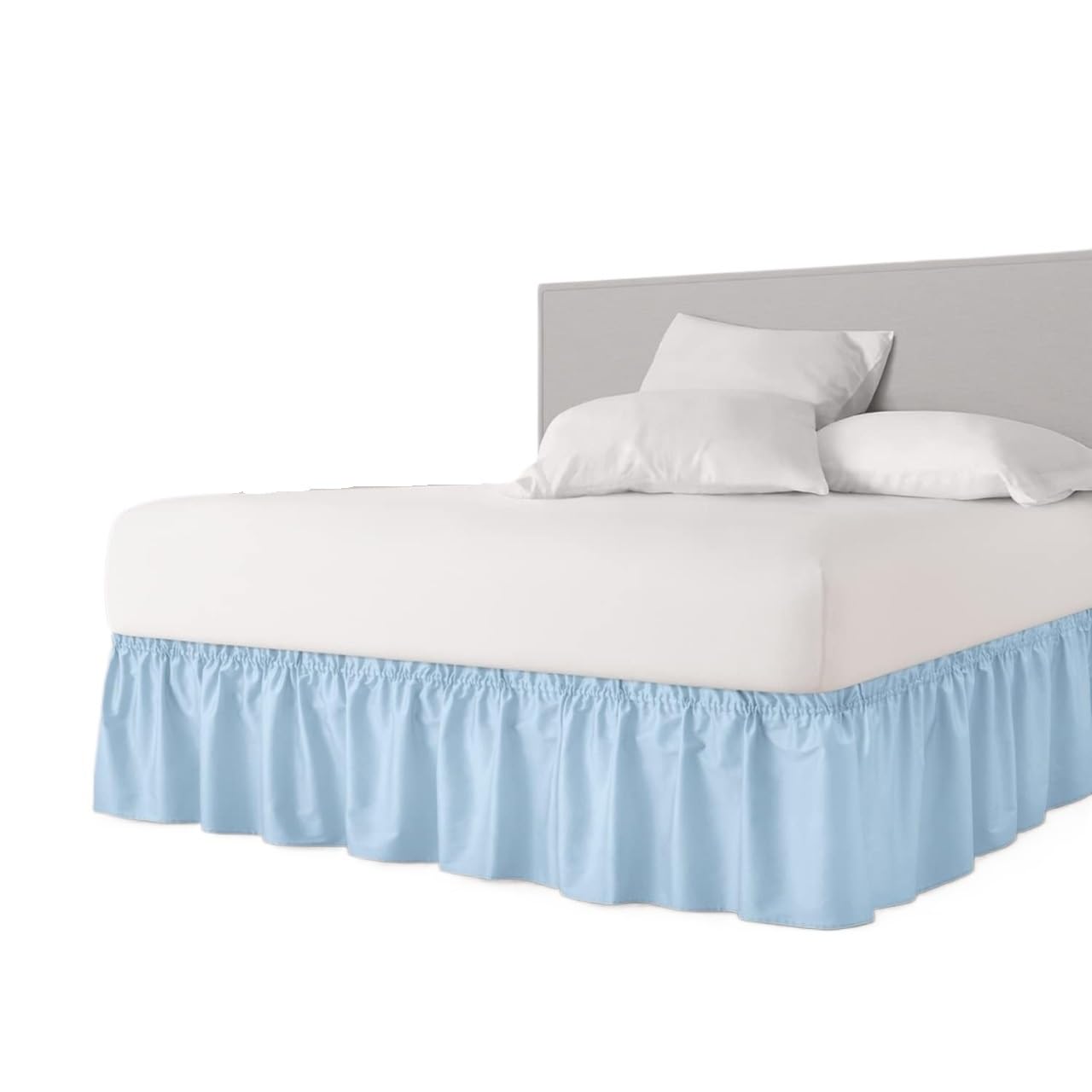 UDHSNJZG Bed Skirt Thicken Wrap Around Dust Ruffle Bed Skirt- Easy Fit Strap Pleated Wrinkle Free, Machine Wash(Light Blue,180x200x38cm)