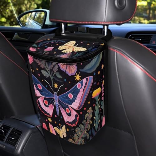 Image of Butterfly Car Trash Can with Lid,Leak Proof Hanging Garbage Storage Pocket for Home and Car,Durbale and East to Install Car Accessory Interior