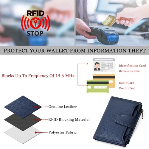 Image of Airkit Small Wallet Women RFID Blocking Soft Leather Bifold Compact Card Holder Wallet for Women with Zipper Coin Pocket 4 ID Window