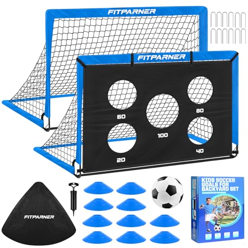 Image of Soccer Goal,Backyard Soccer Goals for Kids 2 Pack,4x3 /6x4 FT Portable Toddler Soccer Nets with Target,Ball & Cones,Soccer Training Equipment for Kids Youth Outdoor Games,Sports,Play