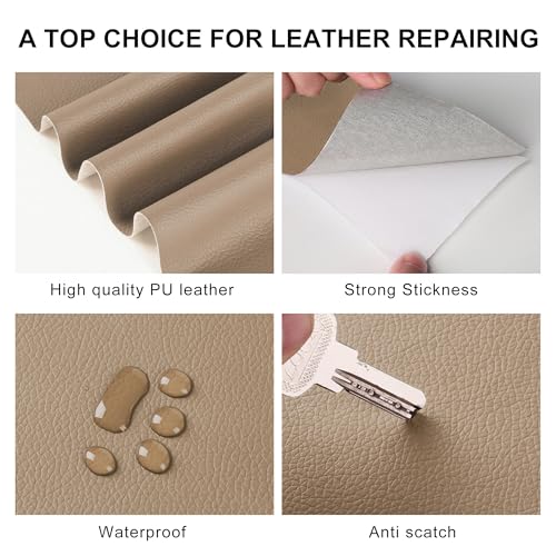 Image of YAFLC Leather Repair Patch - 4 inch x 63 inch Self-Adhesive Tape for Furniture, Couches, Car Seats, Sofa Jackets, Handbags - Medium Beige