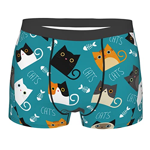 Tradegnow Herren-Boxershorts, lustige Katze, kurze Unterwäsche, weiche Stretch-Unterhose für Männer, Jungen, S-XXL, Lustige Katze, S