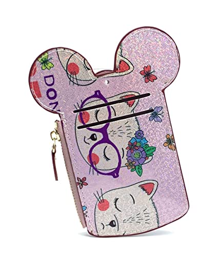 Cute Animal Mickey ID Case Card Holder Travel Neck Pouch Cute Small Fashion Student ID Card Holder Coin Wallet Purse for Women/Girls/Children (Shiny Pink)4